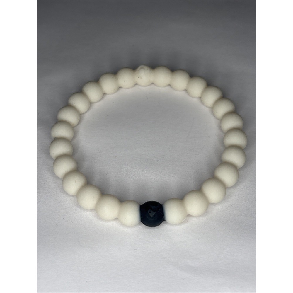 Lokai White Silicone Bead Stretch Bracelet Unisex Size 6.5